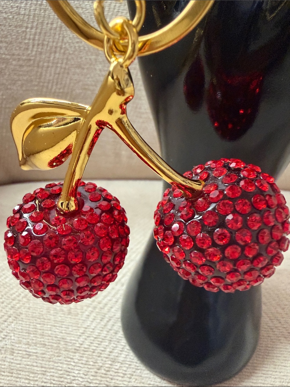 Gold Cherry Crystal Keychain - Red - Picture 2 of 4